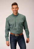 Roper Mens Long Sleeve Button Olive Foulard Western Shirt - Roper