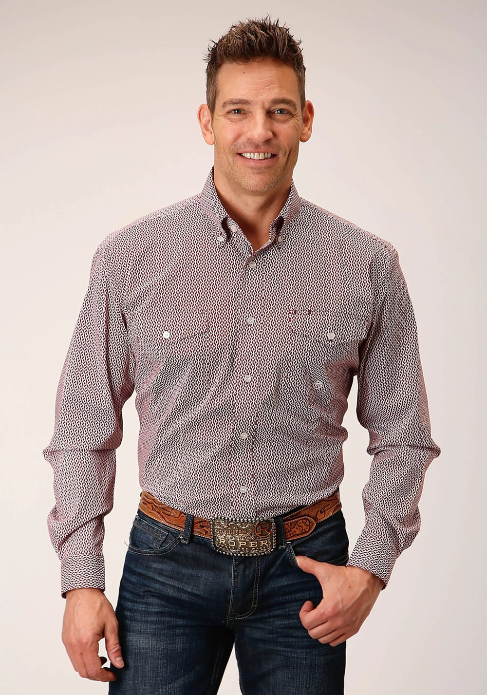Roper Mens Long Sleeve Button Climbing Diamond Western Shirt - Roper