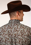 Roper Mens Long Sleeve Button Pine Paisley Western Shirt - Roper