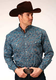 Roper Mens Long Sleeve Button Blue Canyon Paisley Western Shirt - Roper