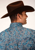 Roper Mens Long Sleeve Button Blue Canyon Paisley Western Shirt - Roper