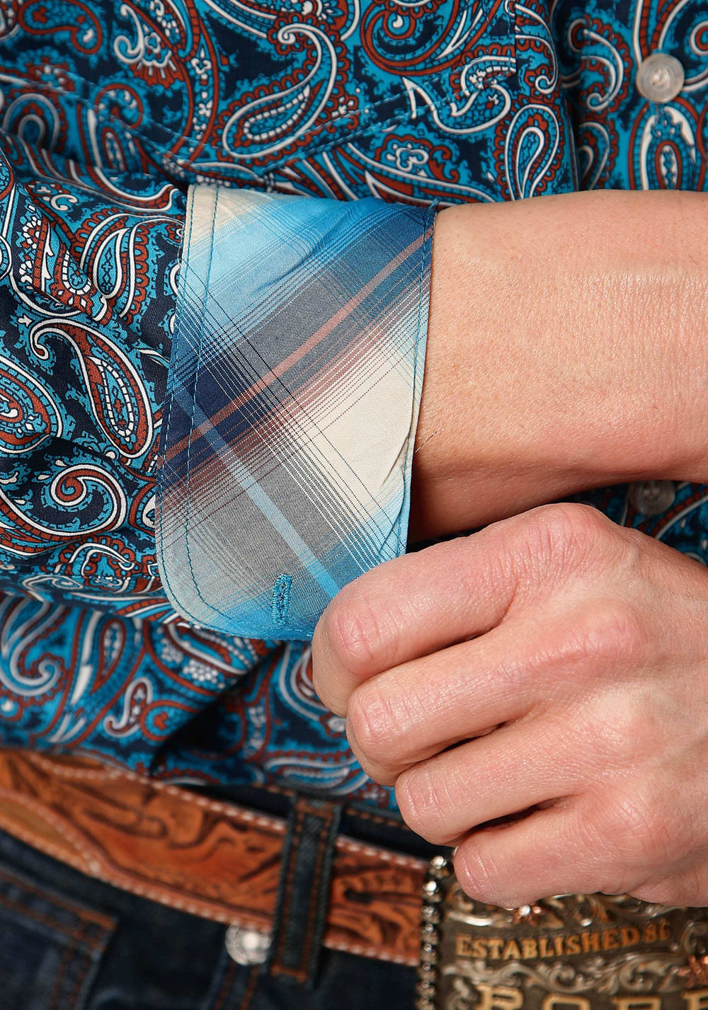 Roper Mens Long Sleeve Button Blue Canyon Paisley Western Shirt - Roper - Flyclothing LLC