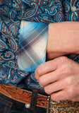 Roper Mens Long Sleeve Button Blue Canyon Paisley Western Shirt - Roper