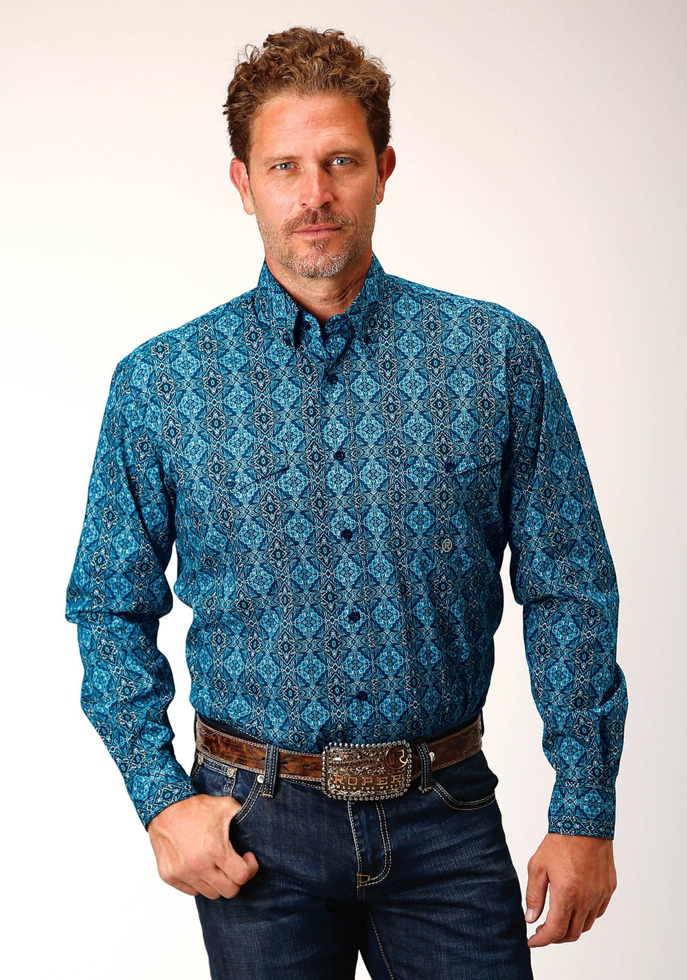 Roper Mens Long Sleeve Button Gothic Medallion Western Shirt - Roper
