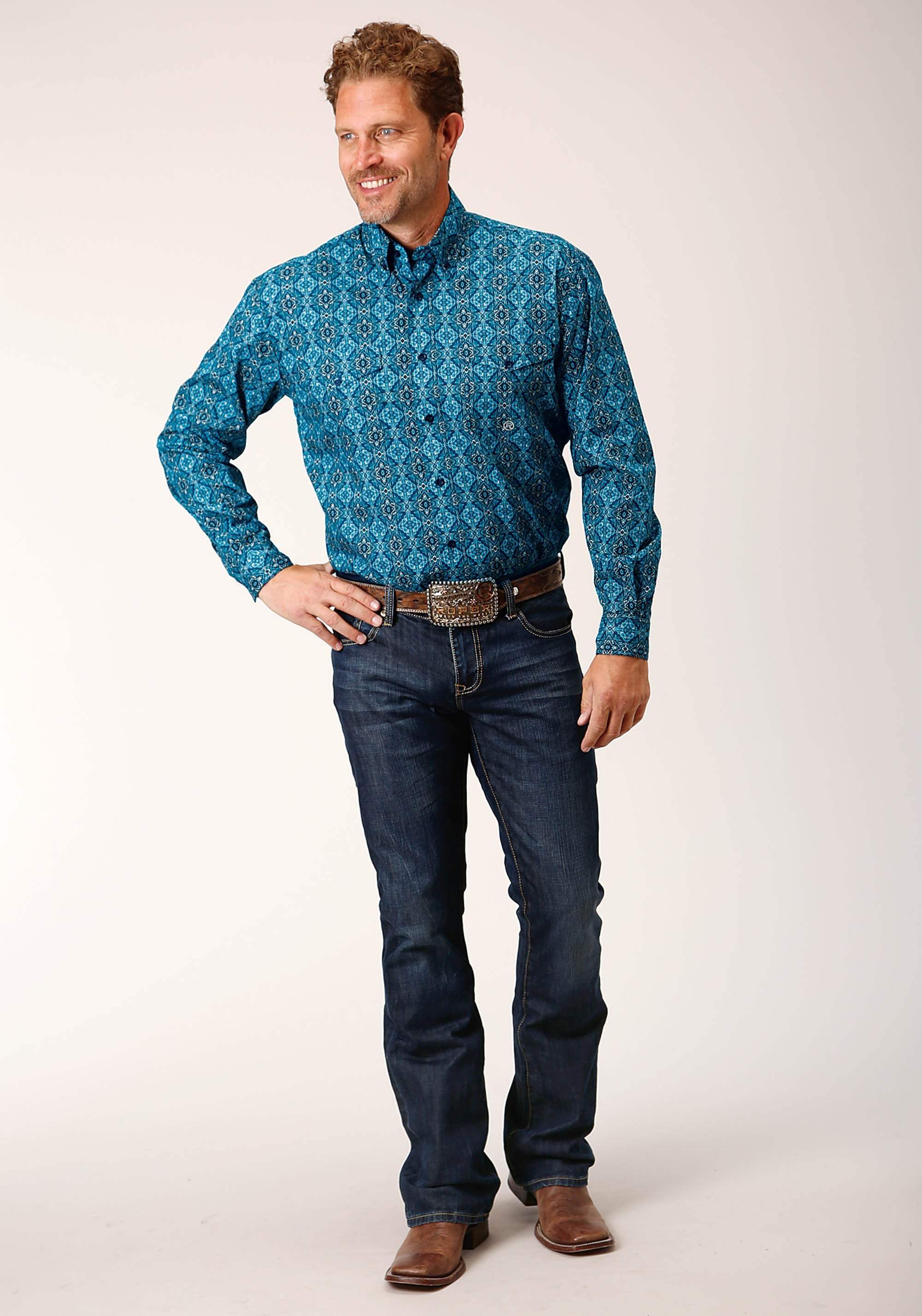 Roper Mens Long Sleeve Button Gothic Medallion Western Shirt - Roper - Flyclothing LLC