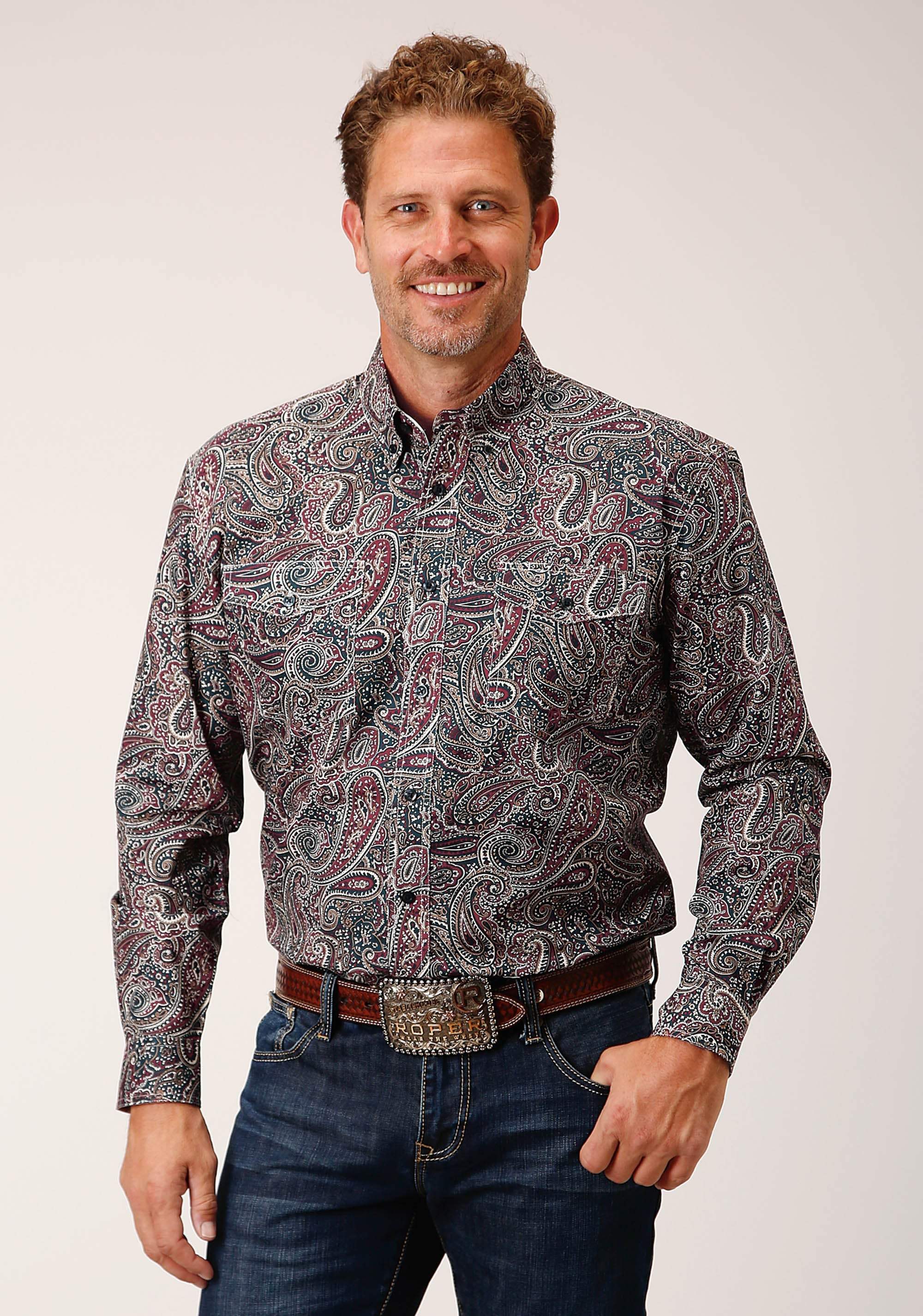 Roper Mens Long Sleeve Button Old Time Paisley Western Shirt - Roper - Flyclothing LLC