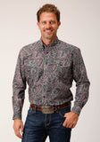 Roper Mens Long Sleeve Button Old Time Paisley Western Shirt - Roper