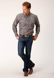 Roper Mens Long Sleeve Button Old Time Paisley Western Shirt - Roper