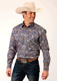 Roper Mens Long Sleeve Button Royal Paisley Western Shirt - Roper