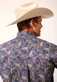 Roper Mens Long Sleeve Button Royal Paisley Western Shirt - Roper