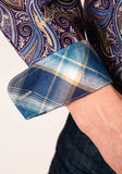 Roper Mens Long Sleeve Button Royal Paisley Western Shirt - Roper