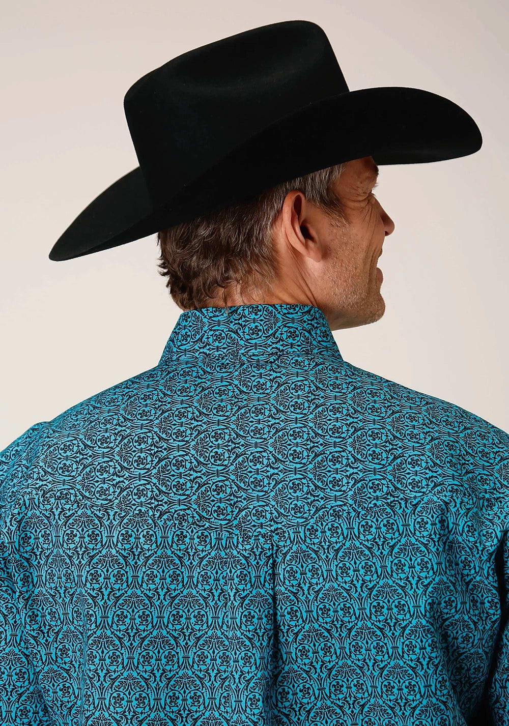 Roper Mens Long Sleeve Button Vintage Teal Print Western Shirt - Roper - Flyclothing LLC