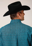 Roper Mens Long Sleeve Button Vintage Teal Print Western Shirt - Roper