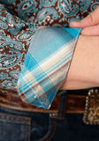 Roper Mens Long Sleeve Button Turquoise Mine Paisley Western Shirt - Roper