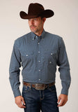 Roper Mens Long Sleeve Button Diamond Print Navy Western Shirt - Roper