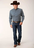 Roper Mens Long Sleeve Button Diamond Print Navy Western Shirt - Roper