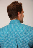 Roper Mens Long Sleeve Button Diamond Print Turquoise Western Shirt - Roper
