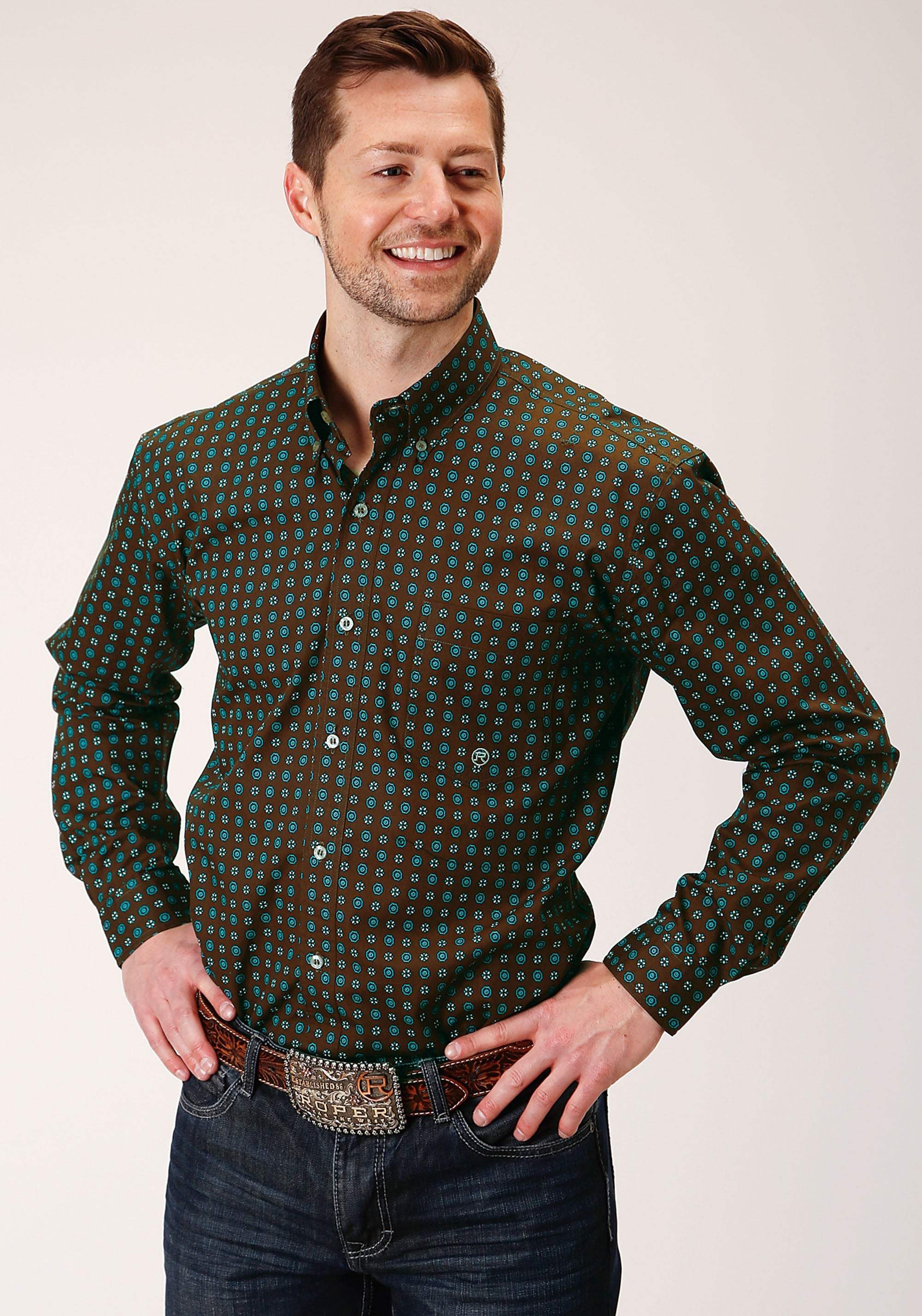 Roper Mens Long Sleeve Button Chocolate Agave Foulard Western Shirt - Roper - Flyclothing LLC
