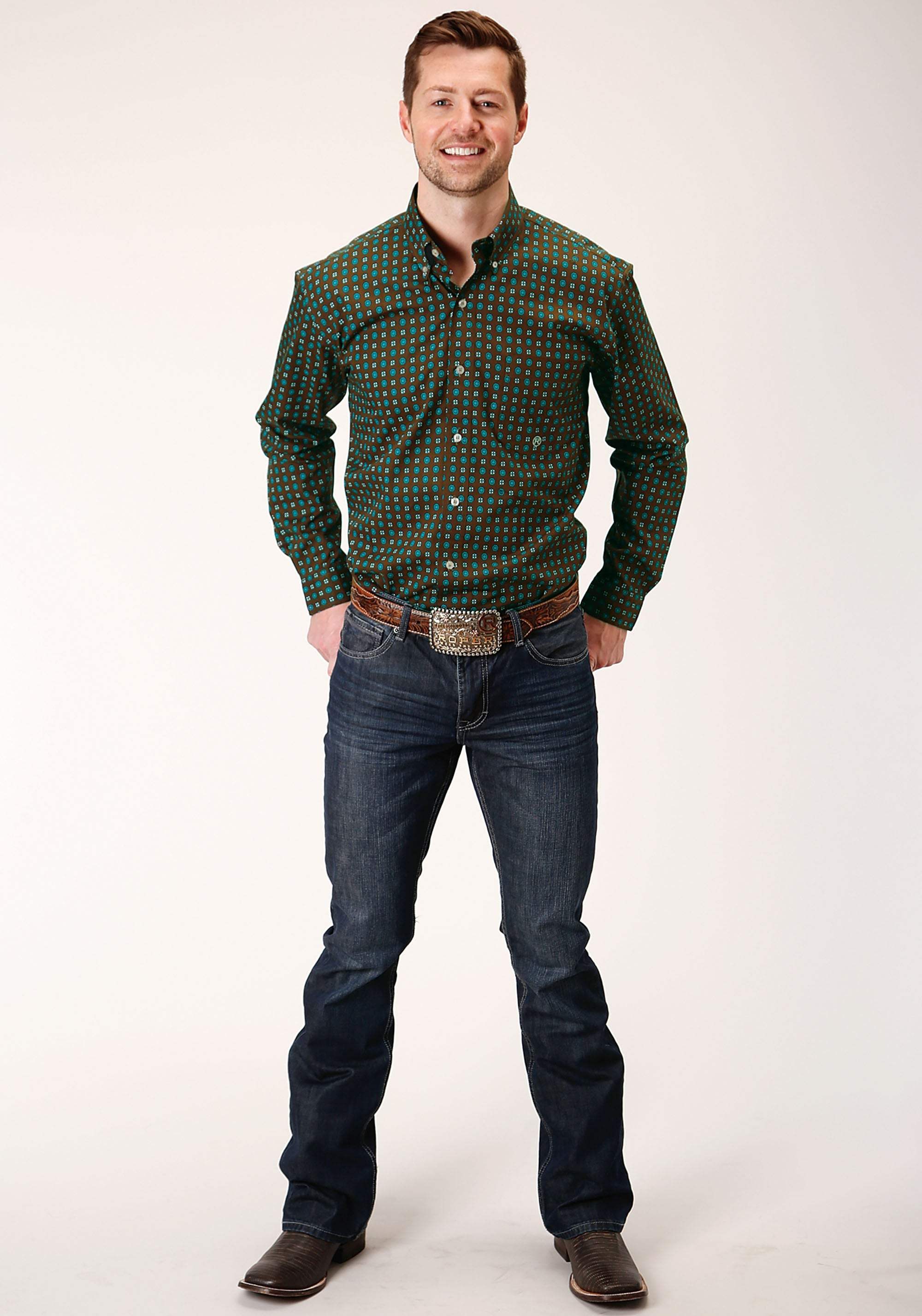 Roper Mens Long Sleeve Button Chocolate Agave Foulard Western Shirt - Roper - Flyclothing LLC