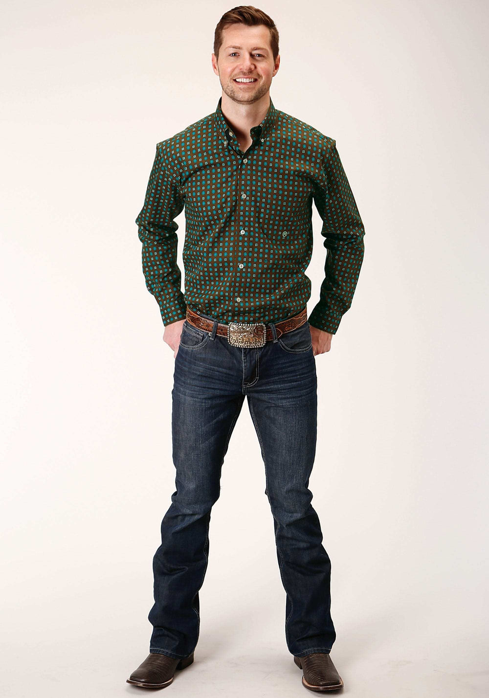 Roper Mens Long Sleeve Button Chocolate Agave Foulard Western Shirt - Roper - Flyclothing LLC