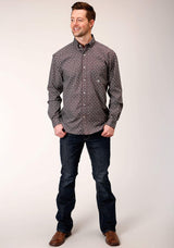 Roper Mens Long Sleeve Button Red Currant Foulard Western Shirt - Roper - Flyclothing LLC