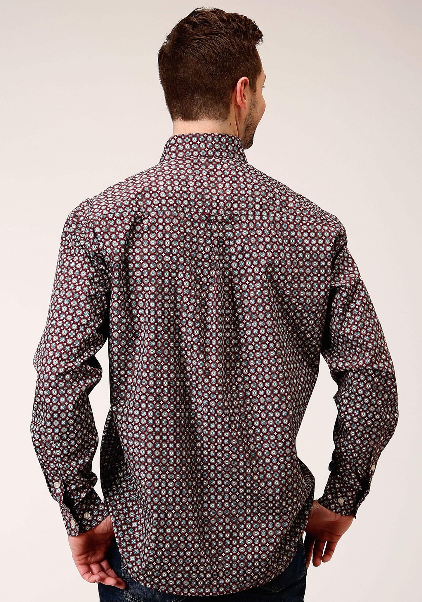 Roper Mens Long Sleeve Button Red Currant Foulard Western Shirt - Roper - Flyclothing LLC