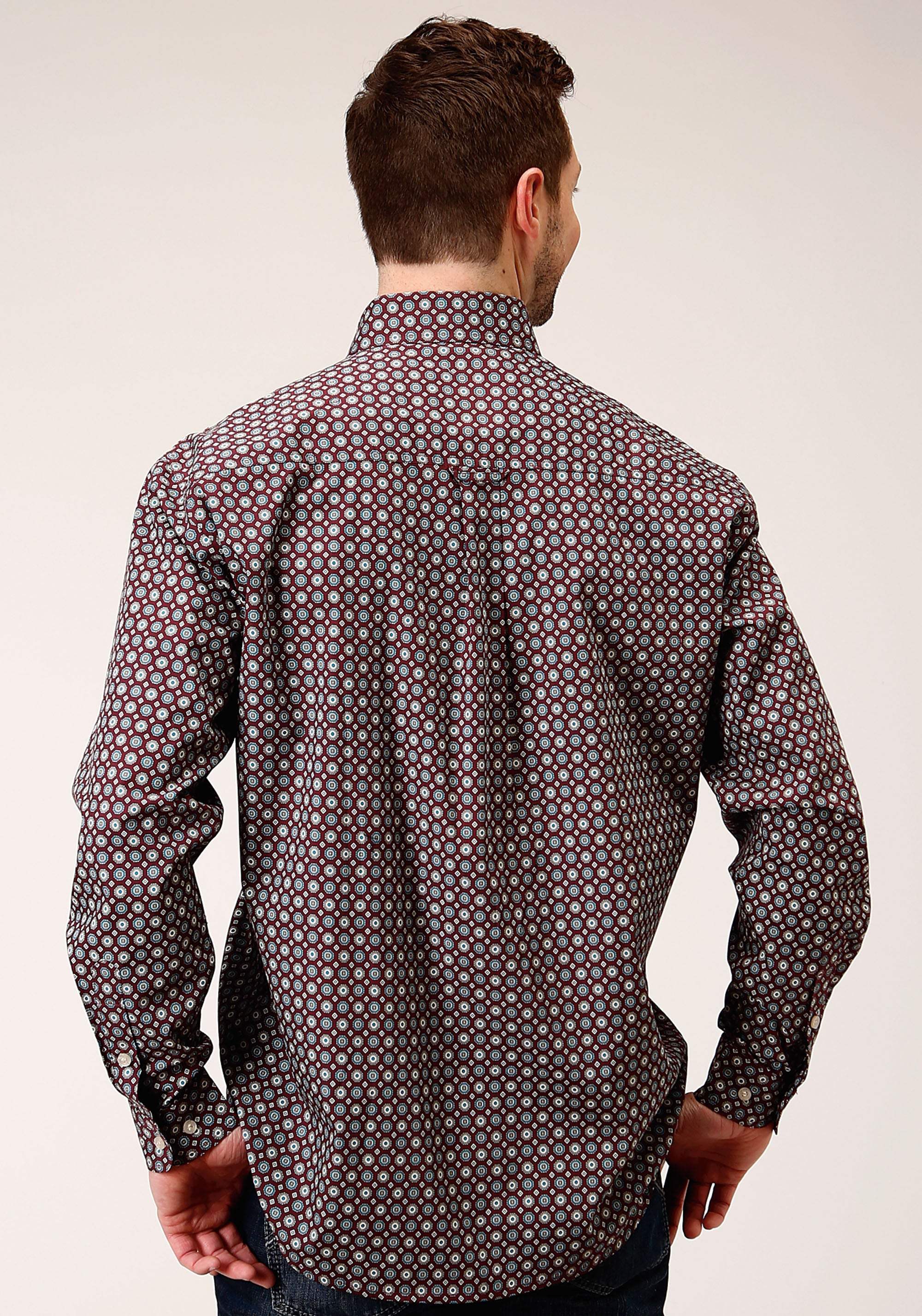 Roper Mens Long Sleeve Button Red Currant Foulard Western Shirt - Roper - Flyclothing LLC