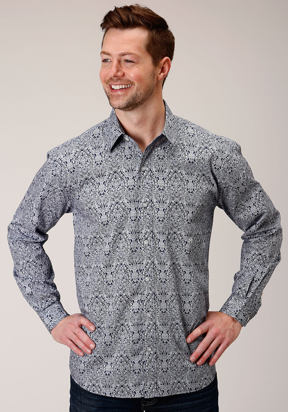 Roper Mens Long Sleeve Button Crystal Medallion Western Shirt - Roper