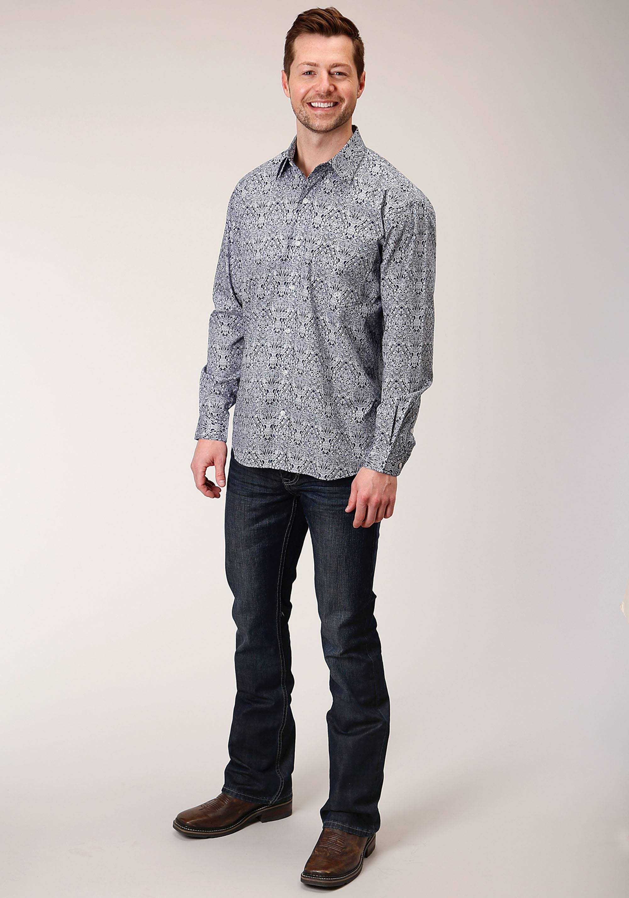 Roper Mens Long Sleeve Button Crystal Medallion Western Shirt - Roper - Flyclothing LLC