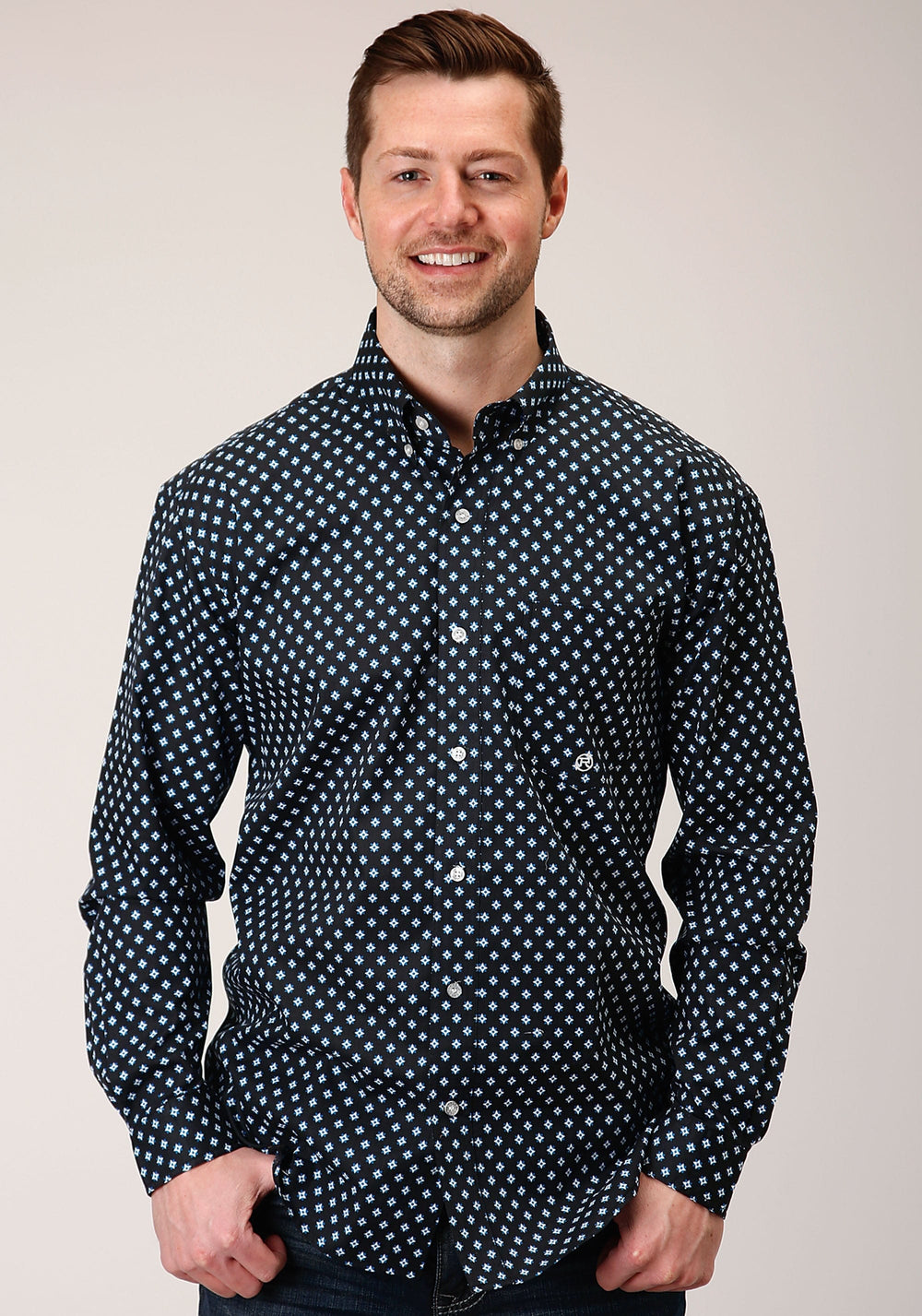 Roper Mens Long Sleeve Button New Star Foulard Western Shirt - Roper