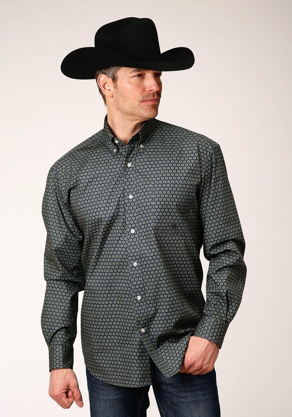 Roper Mens Long Sleeve Button Honeycomb Foulard Western Shirt - Roper