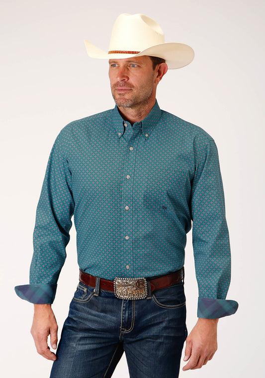 Roper Mens Long Sleeve Button Circuit Foulard Western Shirt - Roper