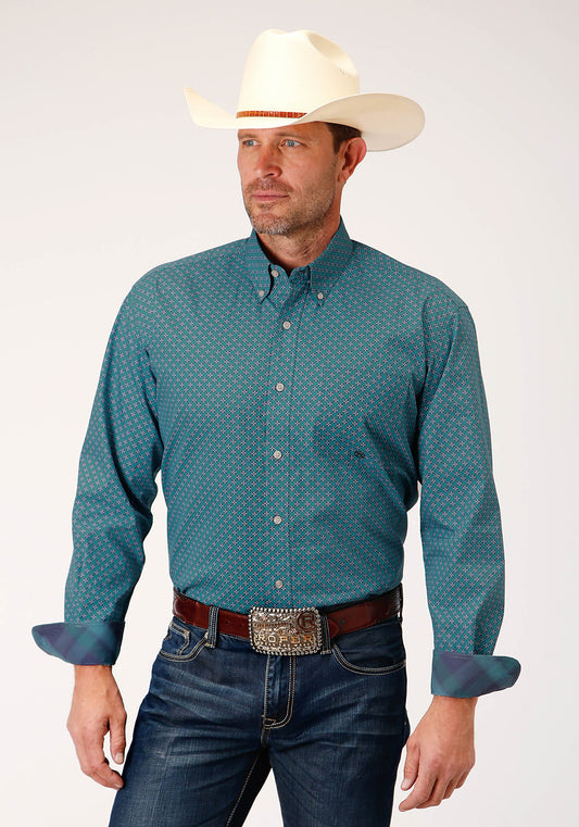 Roper Mens Long Sleeve Button Circuit Foulard Western Shirt