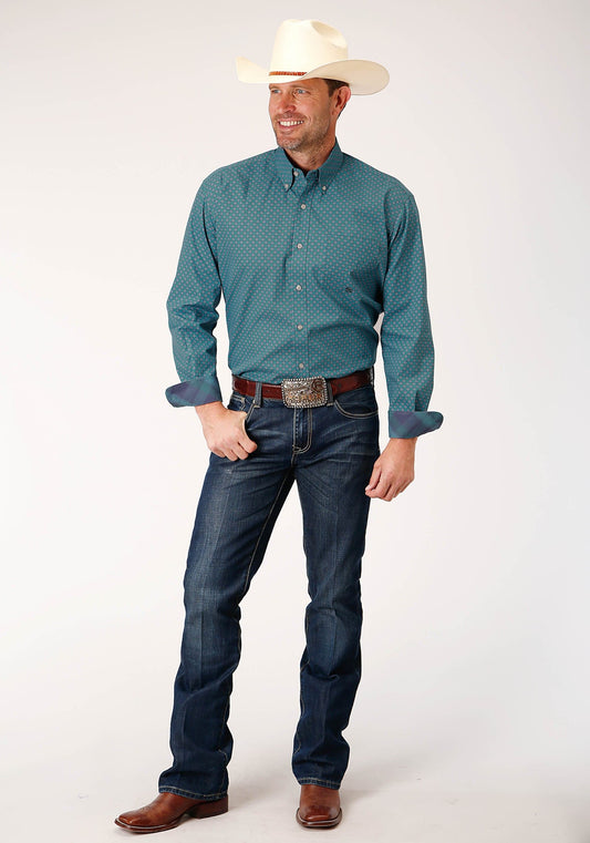 Roper Mens Long Sleeve Button Circuit Foulard Western Shirt - Roper