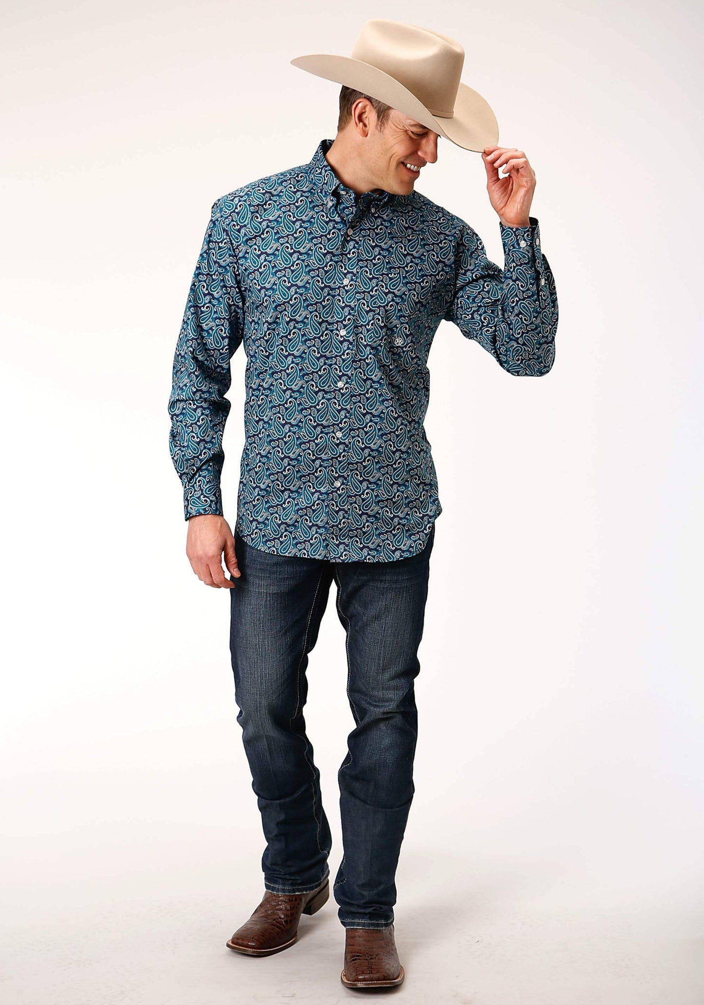 Roper Mens Long Sleeve Button Purple Sage Paisley Western Shirt - Roper - Flyclothing LLC