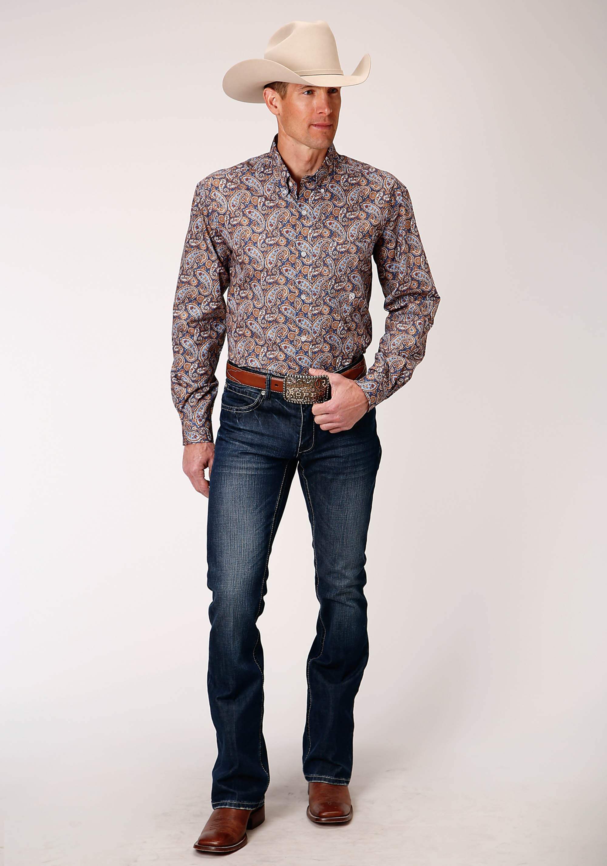 Roper Mens Long Sleeve Button Country Paisley Western Shirt - Roper - Flyclothing LLC