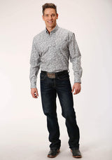 Roper Mens Long Sleeve Button Line Paisley Western Shirt - Roper - Flyclothing LLC