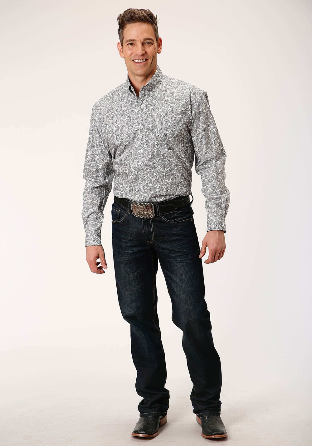 Roper Mens Long Sleeve Button Line Paisley Western Shirt - Roper - Flyclothing LLC