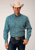 Roper Mens Long Sleeve Button Upstream Paisley Western Shirt - Roper
