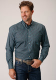 Roper Mens Long Sleeve Button Grey Cottage Foulard Western Shirt - Roper