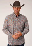 Roper Mens Long Sleeve Button Copper Spring Paisley Western Shirt - Roper