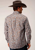 Roper Mens Long Sleeve Button Copper Spring Paisley Western Shirt - Roper
