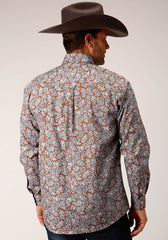 Roper Mens Long Sleeve Button Copper Spring Paisley Western Shirt - Roper