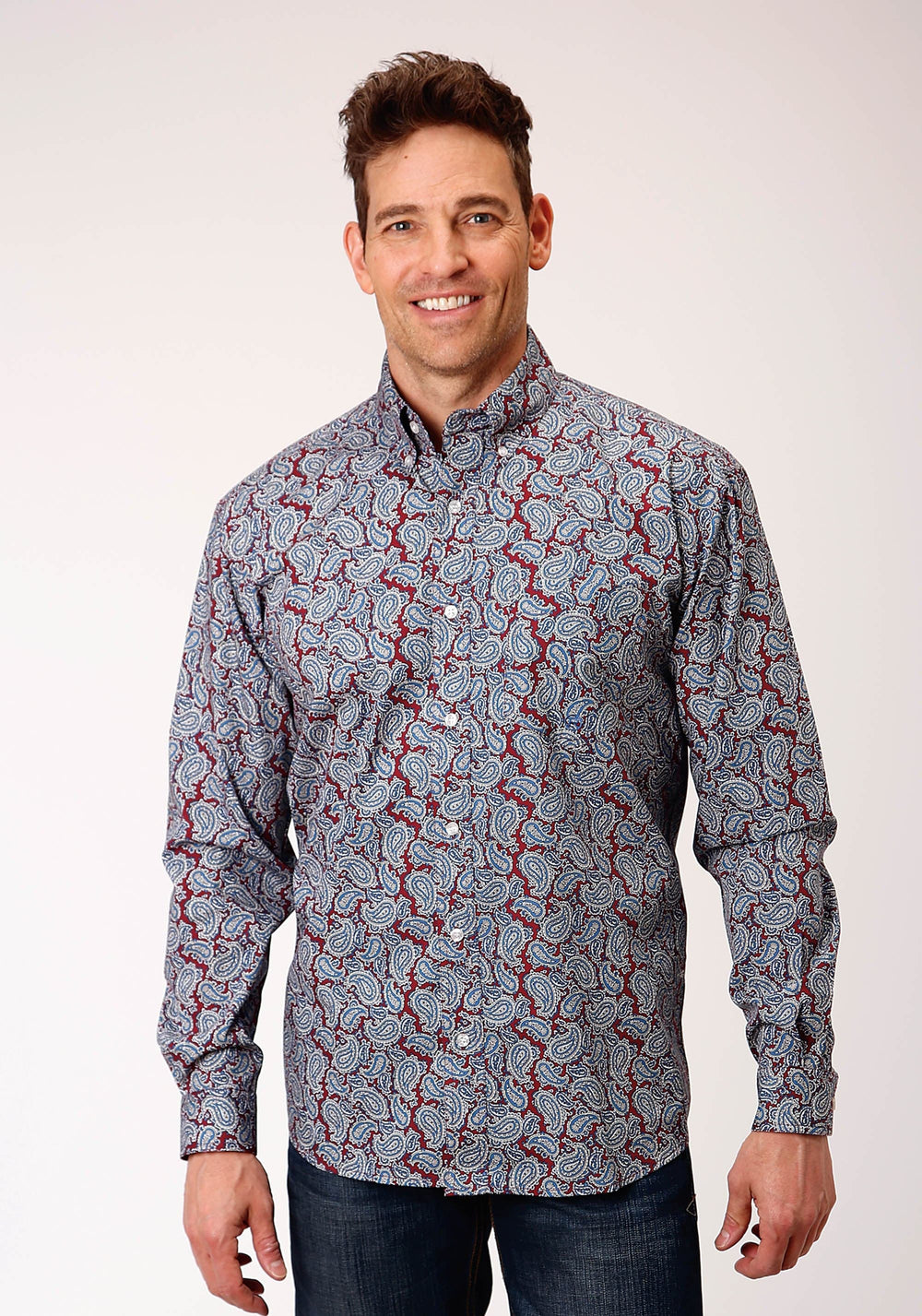 Roper Mens Long Sleeve Button Liberty Paisley Western Shirt - Roper