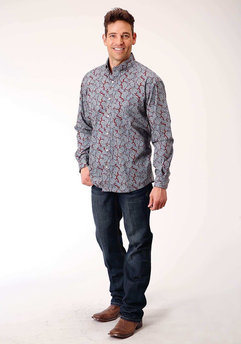 Roper Mens Long Sleeve Button Liberty Paisley Western Shirt - Roper - Flyclothing LLC