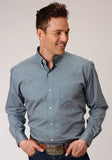 Roper Mens Long Sleeve Button Blue Geo Western Shirt - Roper
