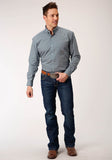 Roper Mens Long Sleeve Button Blue Geo Western Shirt - Roper