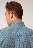 Roper Mens Long Sleeve Button Blue Geo Western Shirt - Roper