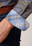 Roper Mens Long Sleeve Button Valley Paisley Western Shirt - Roper