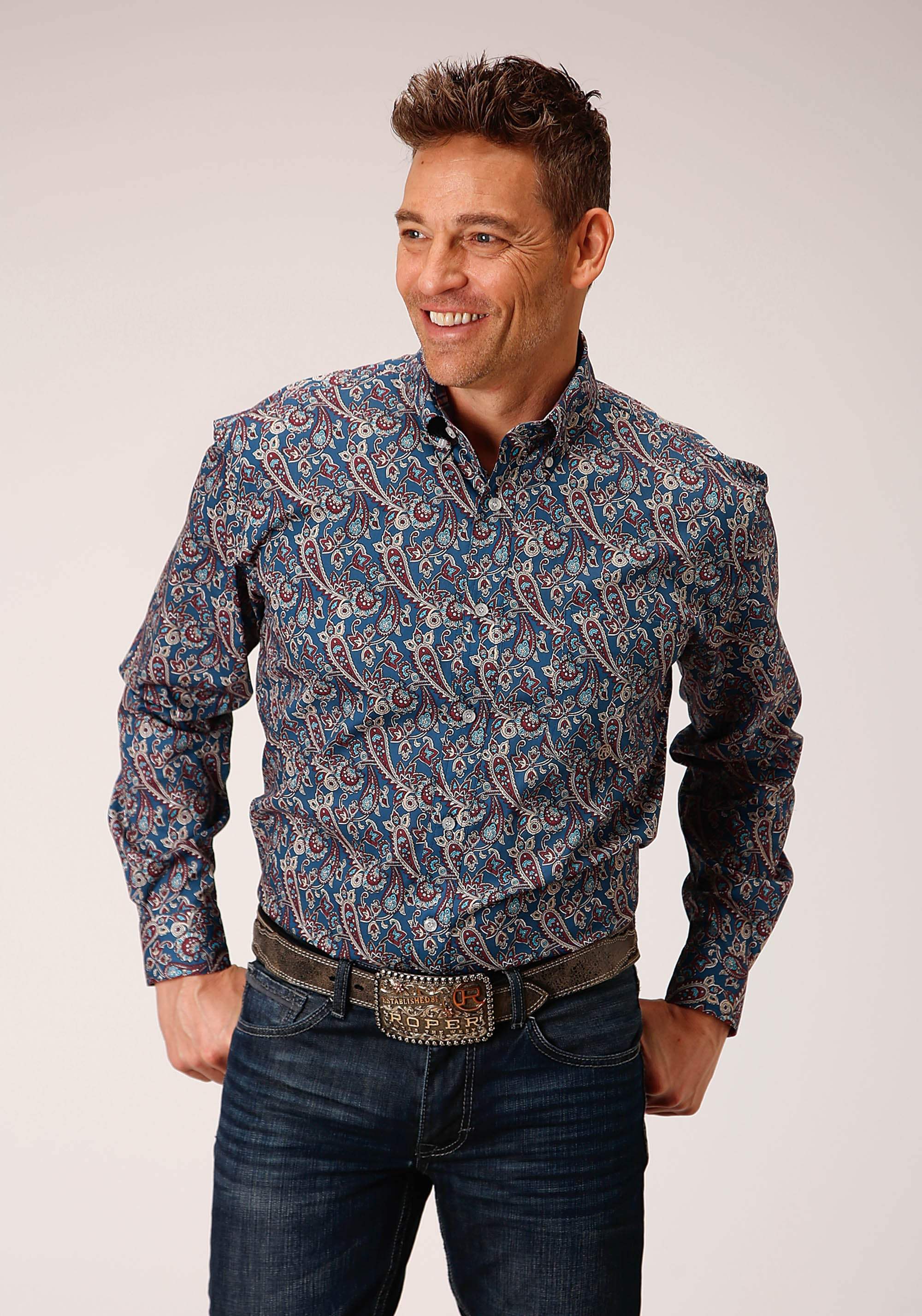 Roper Mens Long Sleeve Button Independence Foulard Western Shirt - Roper - Flyclothing LLC